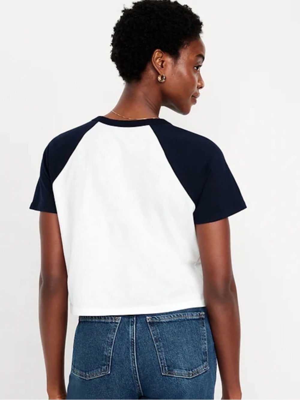Old Navy Everyday Raglan Crop Tee - White & Navy
